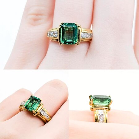 Ring .66ctw Princess Diamonds 2.10ct Emerald 18ky Sz6 6.8g 225030006
