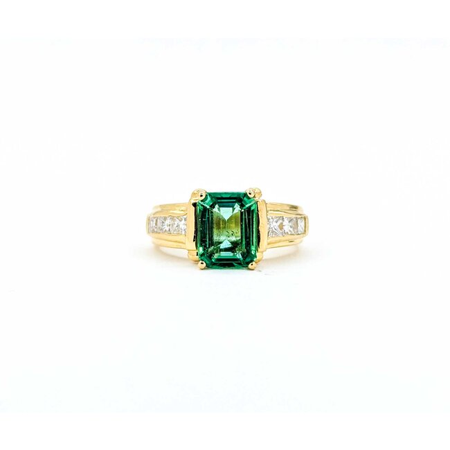 Ring .66ctw Princess Diamonds 2.10ct Emerald 18ky Sz6 6.8g 225030006