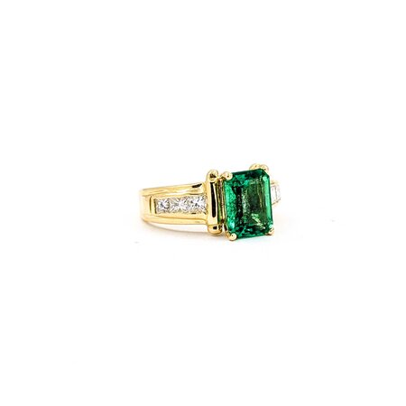 Ring .66ctw Princess Diamonds 2.10ct Emerald 18ky Sz6 6.8g 225030006