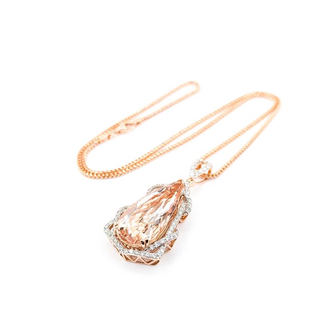 Necklace 1.37ctw Round Diamonds 20.83ct Morganite 14kr 47.5x22mm 18" 19.1g 225030009