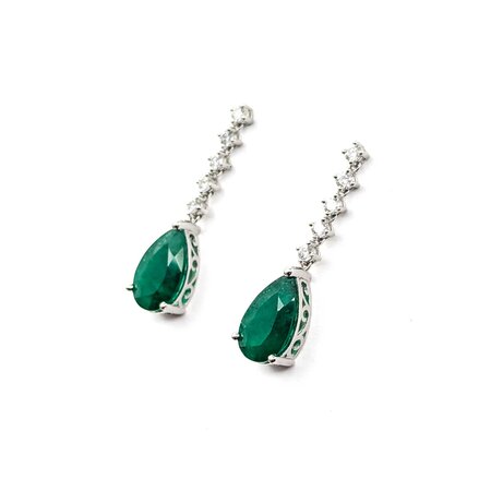 Earrings .67ctw Round Diamonds 6.95ctw Minor Oil Emerald Platinum 35x9mm 7.5g 225030008