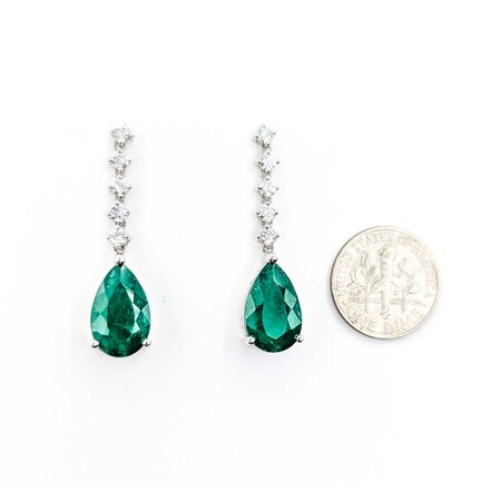 Earrings .67ctw Round Diamonds 6.95ctw Minor Oil Emerald Platinum 35x9mm 7.5g 225030008