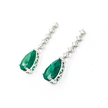 Earrings .67ctw Round Diamonds 6.95ctw Minor Oil Emerald Platinum 35x9mm 7.5g 225030008