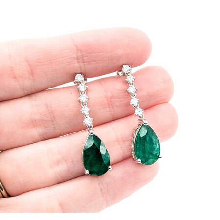 Earrings .67ctw Round Diamonds 6.95ctw Minor Oil Emerald Platinum 35x9mm 7.5g 225030008