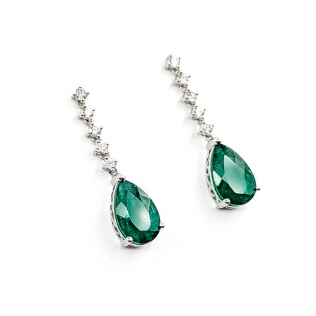 Earrings .67ctw Round Diamonds 6.95ctw Minor Oil Emerald Platinum 35x9mm 7.5g 225030008