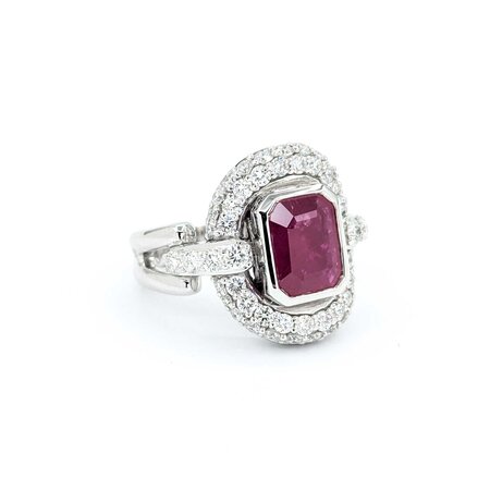 Ring 1.33ctw Round Diamonds 2.20ct GIA Ruby Platinum Sz7 16.2g 225030018