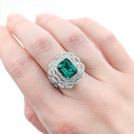 Ring 1.63ctw Round Diamonds 3.45ct GIA Emerald Platinum Sz7 9.9g 225030032