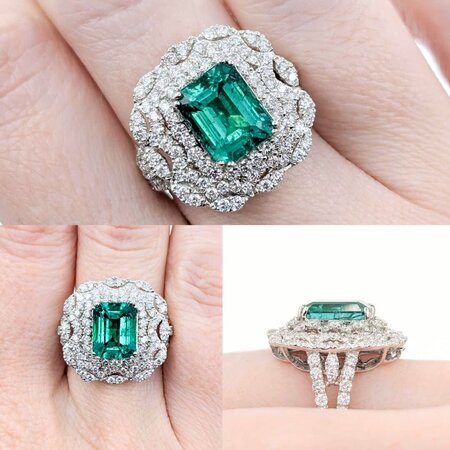 Ring 1.63ctw Round Diamonds 3.45ct GIA Emerald Platinum Sz7 9.9g 225030032