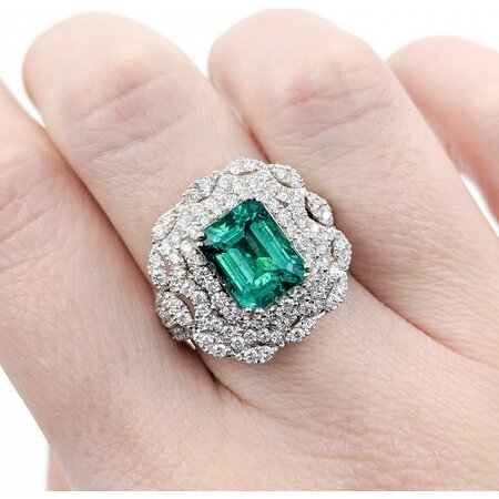 Ring 1.63ctw Round Diamonds 3.45ct GIA Emerald Platinum Sz7 9.9g 225030032