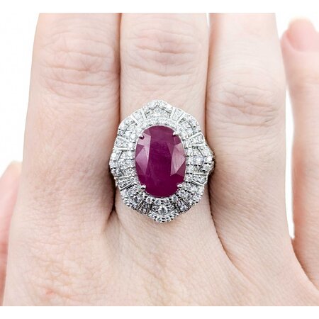 Ring 1.19ctw Round Diamonds 5.62ct GIA Burmese Ruby Platinum Sz7 11.5g 225030034