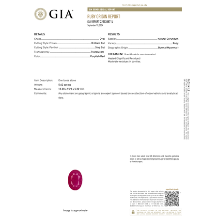Ring 1.19ctw Round Diamonds 5.62ct GIA Burmese Ruby Platinum Sz7 11.5g 225030034