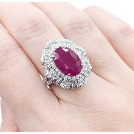 Ring 1.19ctw Round Diamonds 5.62ct GIA Burmese Ruby Platinum Sz7 11.5g 225030034