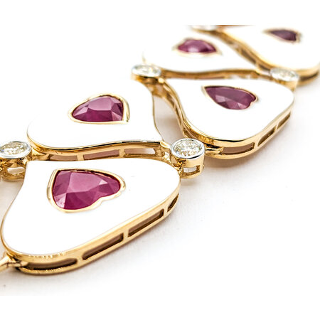 Necklace 4.1ctw Round Diamonds 36.93ctw GIA Burmese Ruby White Enamel 14ky 18" 77.0g 225030026