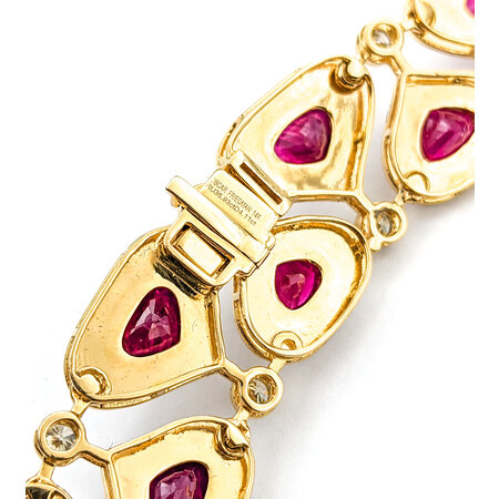 Necklace 4.1ctw Round Diamonds 36.93ctw GIA Burmese Ruby White Enamel 14ky 18" 77.0g 225030026