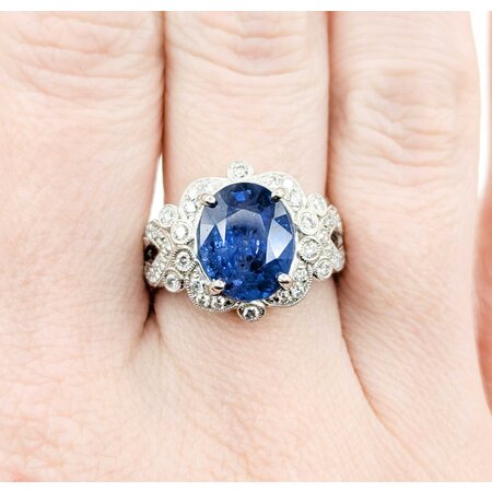 Ring .55ctw Round Diamonds 4.18ct GIA Sapphire Platinum Sz7 10.3g 225030014