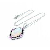  Necklace .28ctw Round Diamonds 9.69ct Opal 1.42ctw Pink Sapphires Platinum 41.5x23.5mm 18" 11.7g 225030011