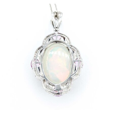 Necklace .28ctw Round Diamonds 9.69ct Opal 1.42ctw Pink Sapphires Platinum 41.5x23.5mm 18" 11.7g 225030011