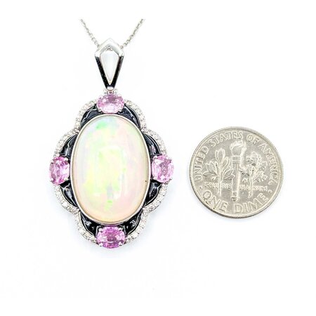 Necklace .28ctw Round Diamonds 9.69ct Opal 1.42ctw Pink Sapphires Platinum 41.5x23.5mm 18" 11.7g 225030011