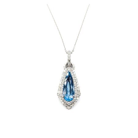Necklace .60ctw Round Diamonds 1.68ct GIA Aquamarine Platinum 32x12.5mm 18" 7.6g 225030010