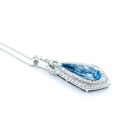 Necklace .60ctw Round Diamonds 1.68ct GIA Aquamarine Platinum 32x12.5mm 18" 7.6g 225030010