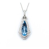  Necklace .60ctw Round Diamonds 1.68ct GIA Aquamarine Platinum 32x12.5mm 18" 7.6g 225030010
