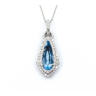 Necklace .60ctw Round Diamonds 1.68ct GIA Aquamarine Platinum 32x12.5mm 18" 7.6g 225030010