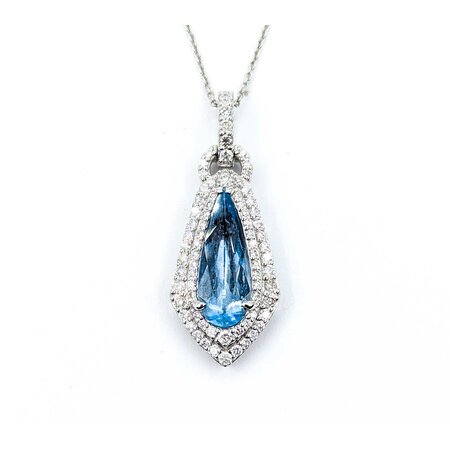 Necklace .60ctw Round Diamonds 1.68ct GIA Aquamarine Platinum 32x12.5mm 18" 7.6g 225030010