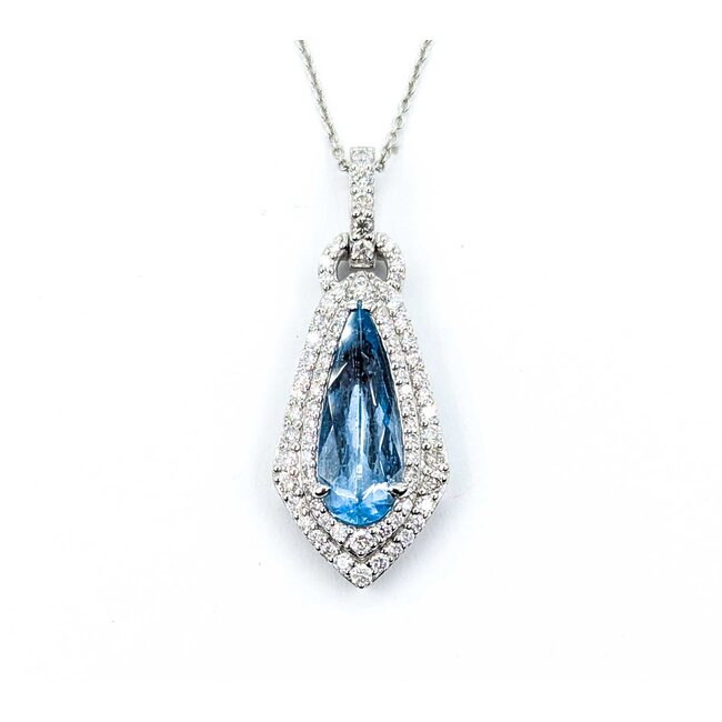 Necklace .60ctw Round Diamonds 1.68ct GIA Aquamarine Platinum 32x12.5mm 18" 7.6g 225030010