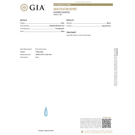 Necklace .60ctw Round Diamonds 1.68ct GIA Aquamarine Platinum 32x12.5mm 18" 7.6g 225030010