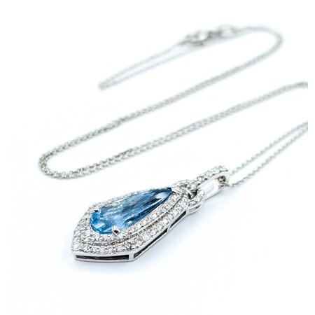 Necklace .60ctw Round Diamonds 1.68ct GIA Aquamarine Platinum 32x12.5mm 18" 7.6g 225030010