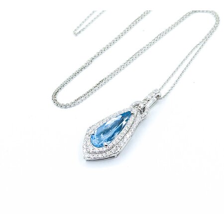 Necklace .60ctw Round Diamonds 1.68ct GIA Aquamarine Platinum 32x12.5mm 18" 7.6g 225030010