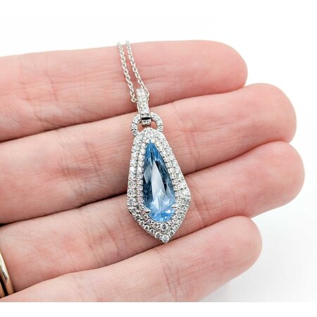 Necklace .60ctw Round Diamonds 1.68ct GIA Aquamarine Platinum 32x12.5mm 18" 7.6g 225030010