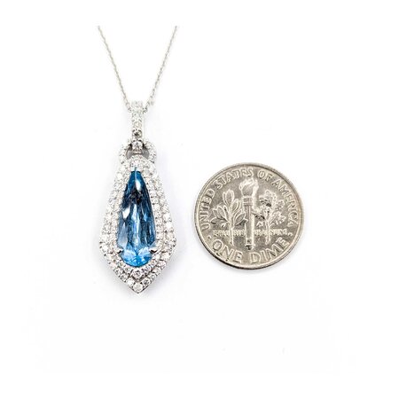 Necklace .60ctw Round Diamonds 1.68ct GIA Aquamarine Platinum 32x12.5mm 18" 7.6g 225030010