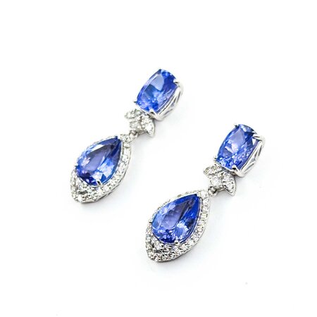 Earrings .91ctw Round Diamonds 8.61ctw Tanzanite Platinum 31x10.5 8.7g 225030035