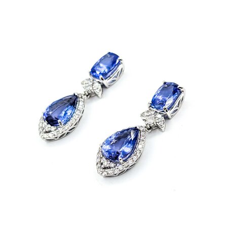 Earrings .91ctw Round Diamonds 8.61ctw Tanzanite Platinum 31x10.5 8.7g 225030035