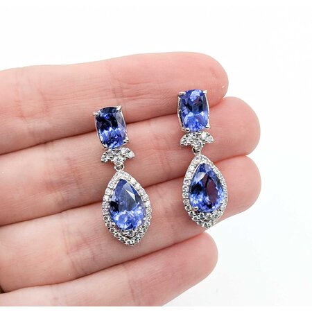 Earrings .91ctw Round Diamonds 8.61ctw Tanzanite Platinum 31x10.5 8.7g 225030035