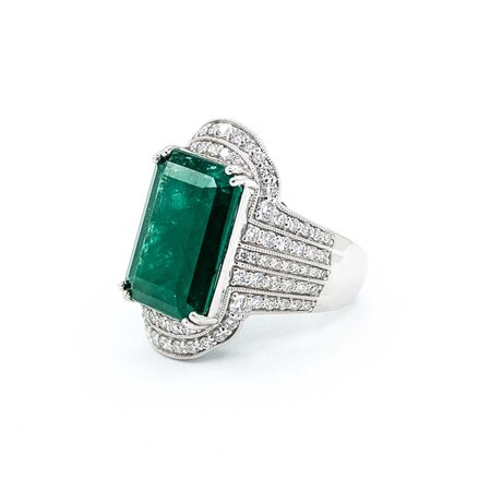 Ring 1.24ctw Round Diamonds 11.13ct GIA Russian Minor Oil Emerald Platinum Sz7.5 15.9g 225030040