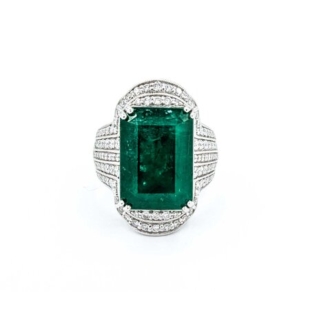 Ring 1.24ctw Round Diamonds 11.13ct GIA Russian Minor Oil Emerald Platinum Sz7.5 15.9g 225030040