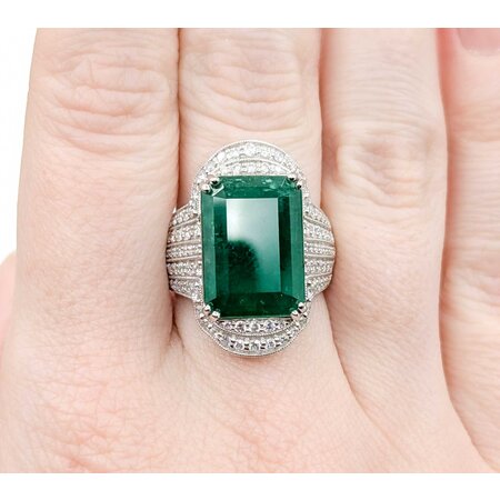 Ring 1.24ctw Round Diamonds 11.13ct GIA Russian Minor Oil Emerald Platinum Sz7.5 15.9g 225030040