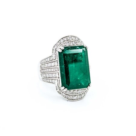 Ring 1.24ctw Round Diamonds 11.13ct GIA Russian Minor Oil Emerald Platinum Sz7.5 15.9g 225030040