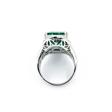 Ring 1.24ctw Round Diamonds 11.13ct GIA Russian Minor Oil Emerald Platinum Sz7.5 15.9g 225030040