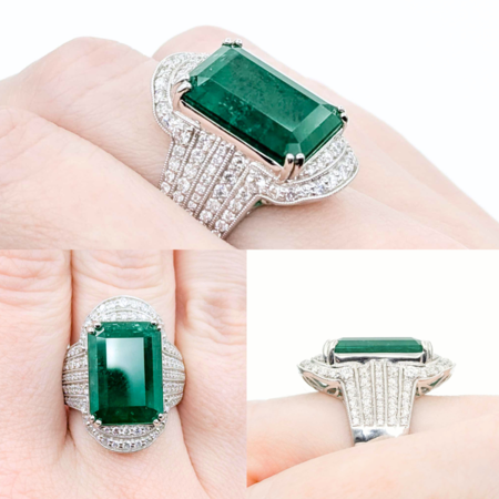 Ring 1.24ctw Round Diamonds 11.13ct GIA Russian Minor Oil Emerald Platinum Sz7.5 15.9g 225030040
