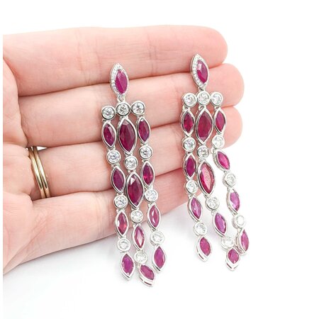 Earrings 3.69ctw Round Diamonds 13.70ctw GIA Burmese Ruby Platinum 70x14.5mm 22.9g 225030023