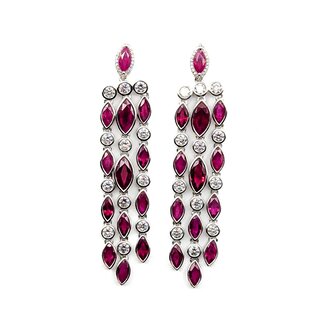Earrings 3.69ctw Round Diamonds 13.70ctw GIA Burmese Ruby Platinum 70x14.5mm 22.9g 225030023