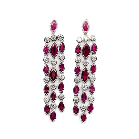 Earrings 3.69ctw Round Diamonds 13.70ctw GIA Burmese Ruby Platinum 70x14.5mm 22.9g 225030023