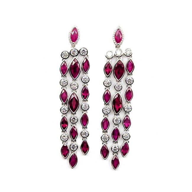 Earrings 3.69ctw Round Diamonds 13.70ctw GIA Burmese Ruby Platinum 70x14.5mm 22.9g 225030023