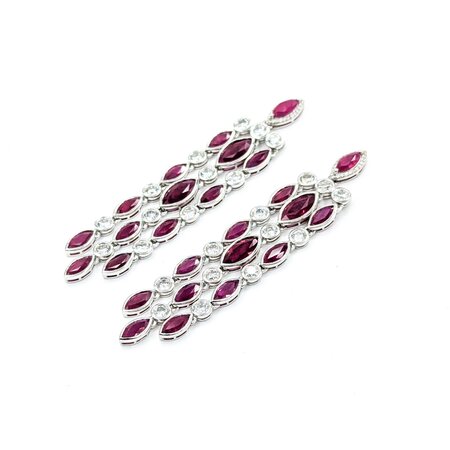 Earrings 3.69ctw Round Diamonds 13.70ctw GIA Burmese Ruby Platinum 70x14.5mm 22.9g 225030023