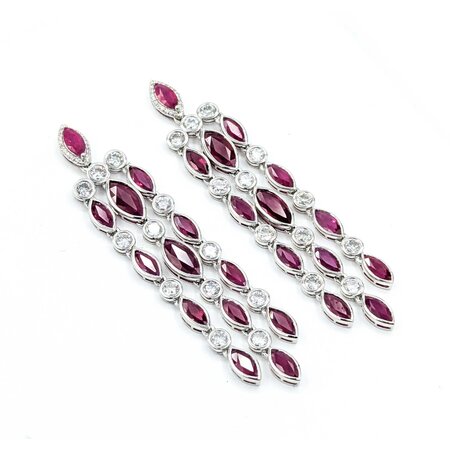 Earrings 3.69ctw Round Diamonds 13.70ctw GIA Burmese Ruby Platinum 70x14.5mm 22.9g 225030023