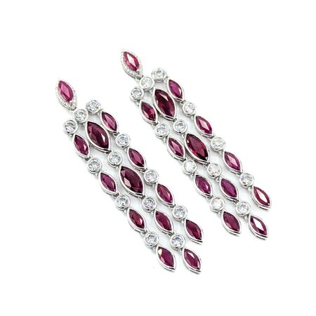 Earrings 3.69ctw Round Diamonds 13.70ctw GIA Burmese Ruby Platinum 70x14.5mm 22.9g 225030023