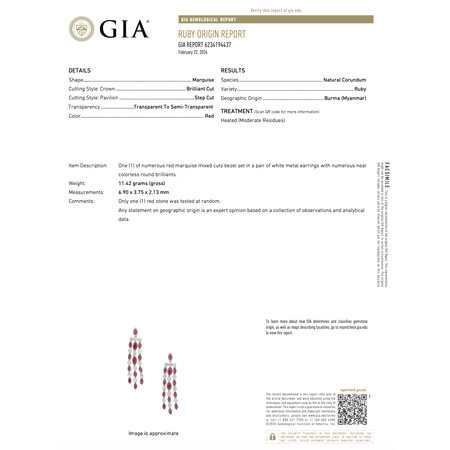 Earrings 3.69ctw Round Diamonds 13.70ctw GIA Burmese Ruby Platinum 70x14.5mm 22.9g 225030023